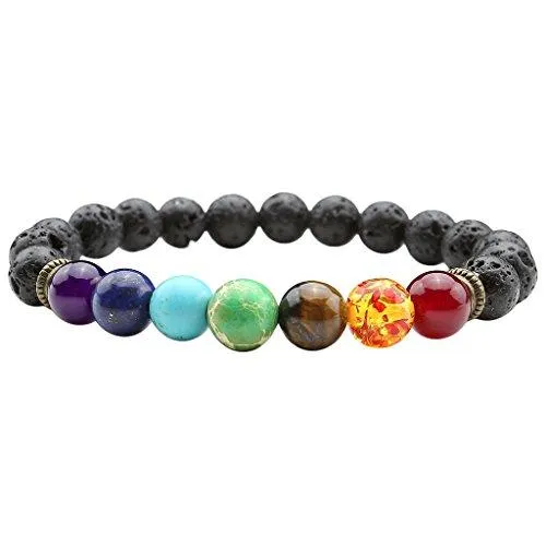 Lava Stone Diffuser Bracelet Aromatherapy 7 Chakra Tree of Life Charm Yoga