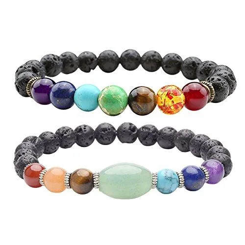 Lava Stone Diffuser Bracelet Aromatherapy 7 Chakra Tree of Life Charm Yoga