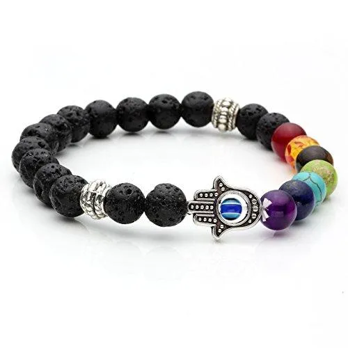 Lava Stone Diffuser Bracelet Aromatherapy 7 Chakra Tree of Life Charm Yoga