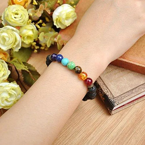 Lava Stone Diffuser Bracelet Aromatherapy 7 Chakra Tree of Life Charm Yoga