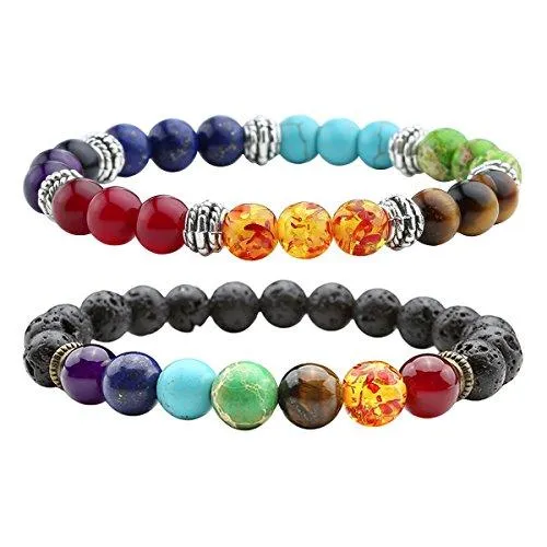 Lava Stone Diffuser Bracelet Aromatherapy 7 Chakra Tree of Life Charm Yoga