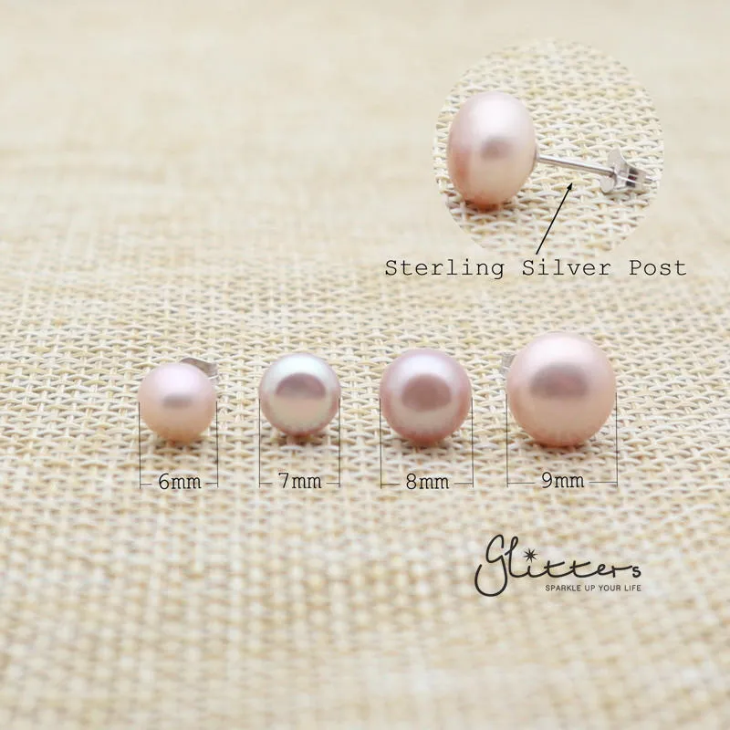 Light Purple Cultured Freshwater Pearl with Sterling Silver Post Women's Stud Earrings-6mm | 7mm | 8mm | 9mm