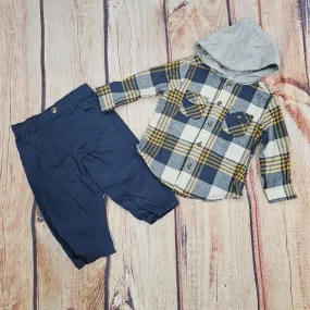 LITTLE ME NAVY PLAID WOVEN PANT SET I222