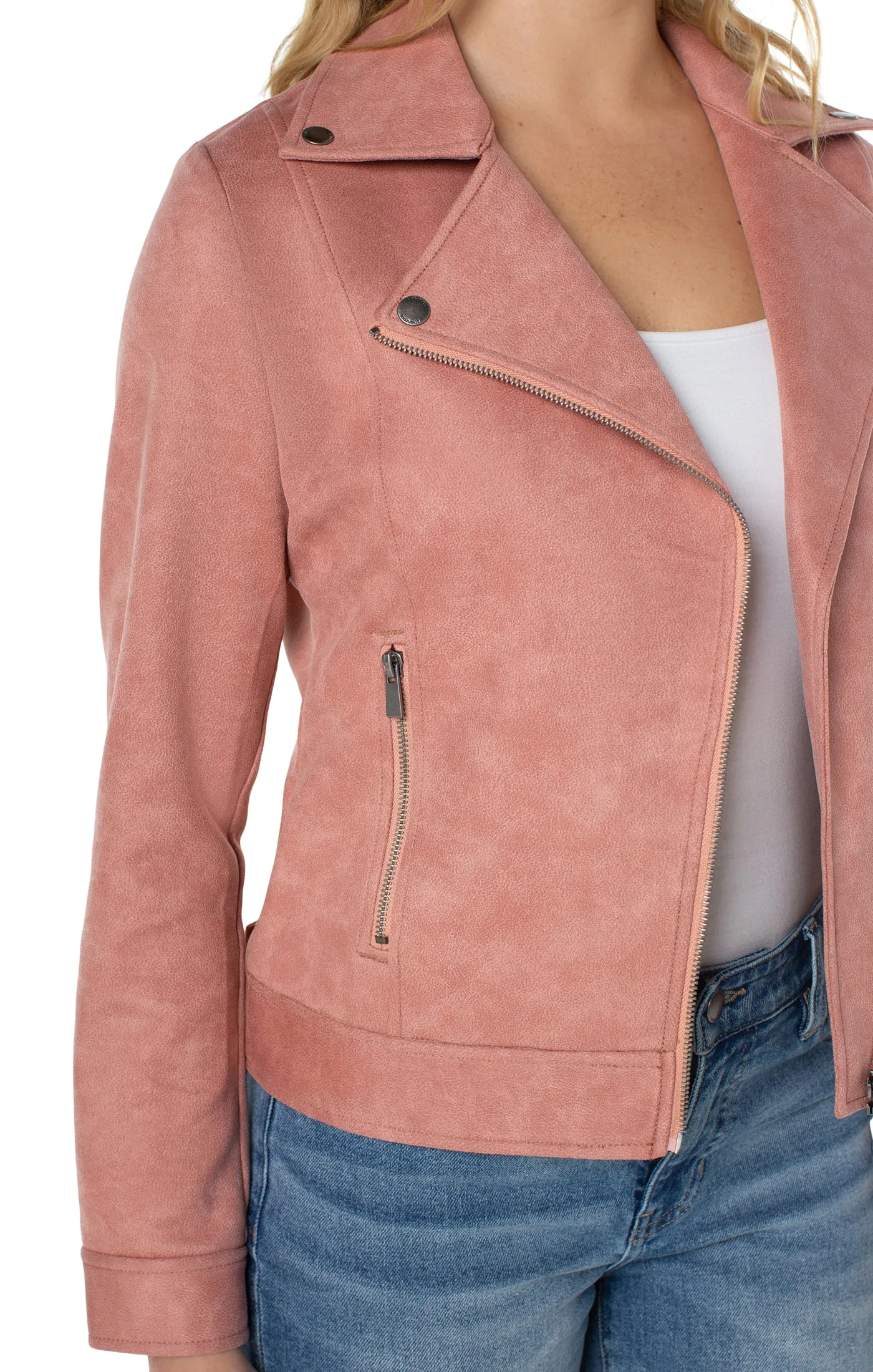 Long Sleeve Notch Lapel Faux Suede Moto Jacket