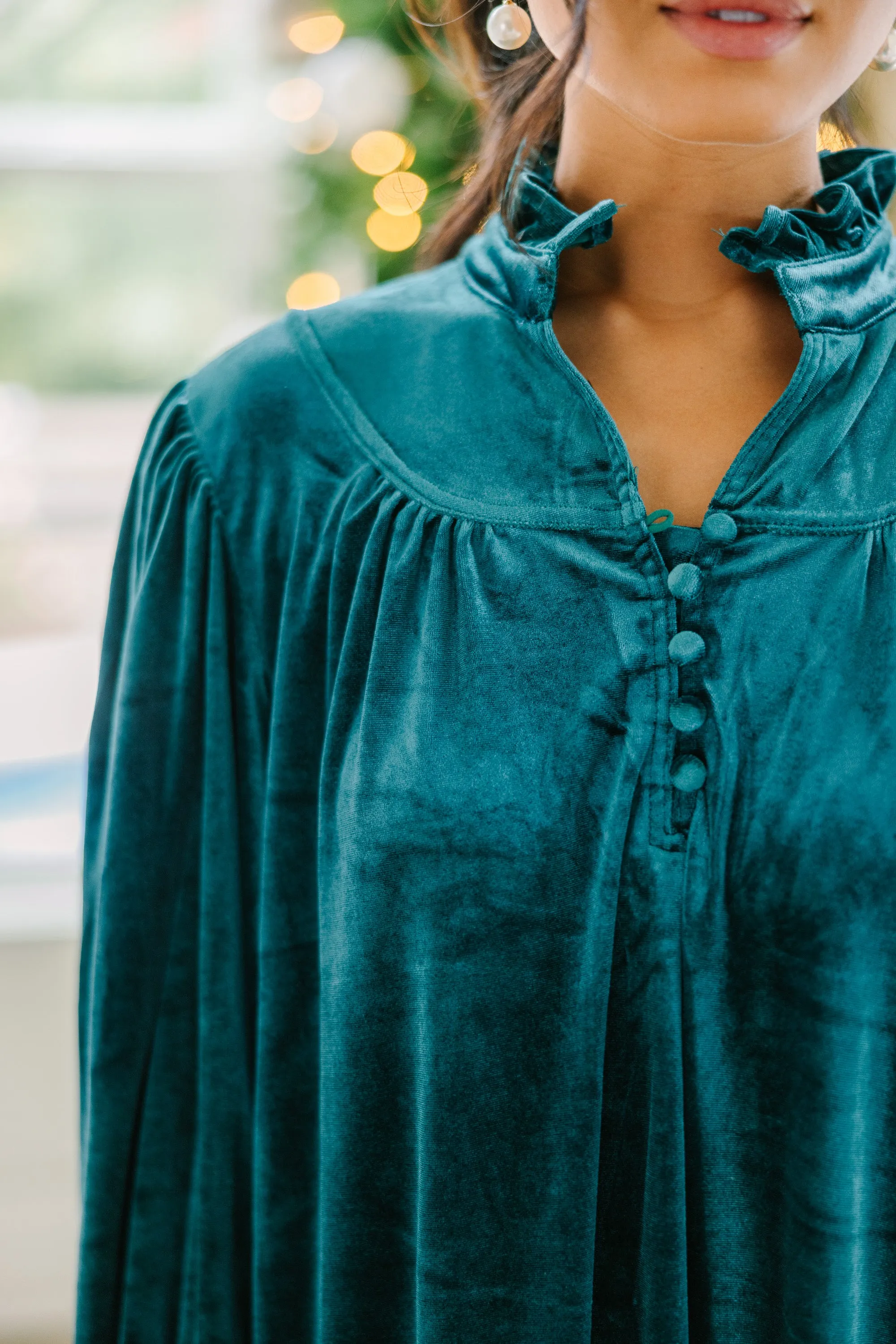 Look Into It Emerald Green Velvet Blouse