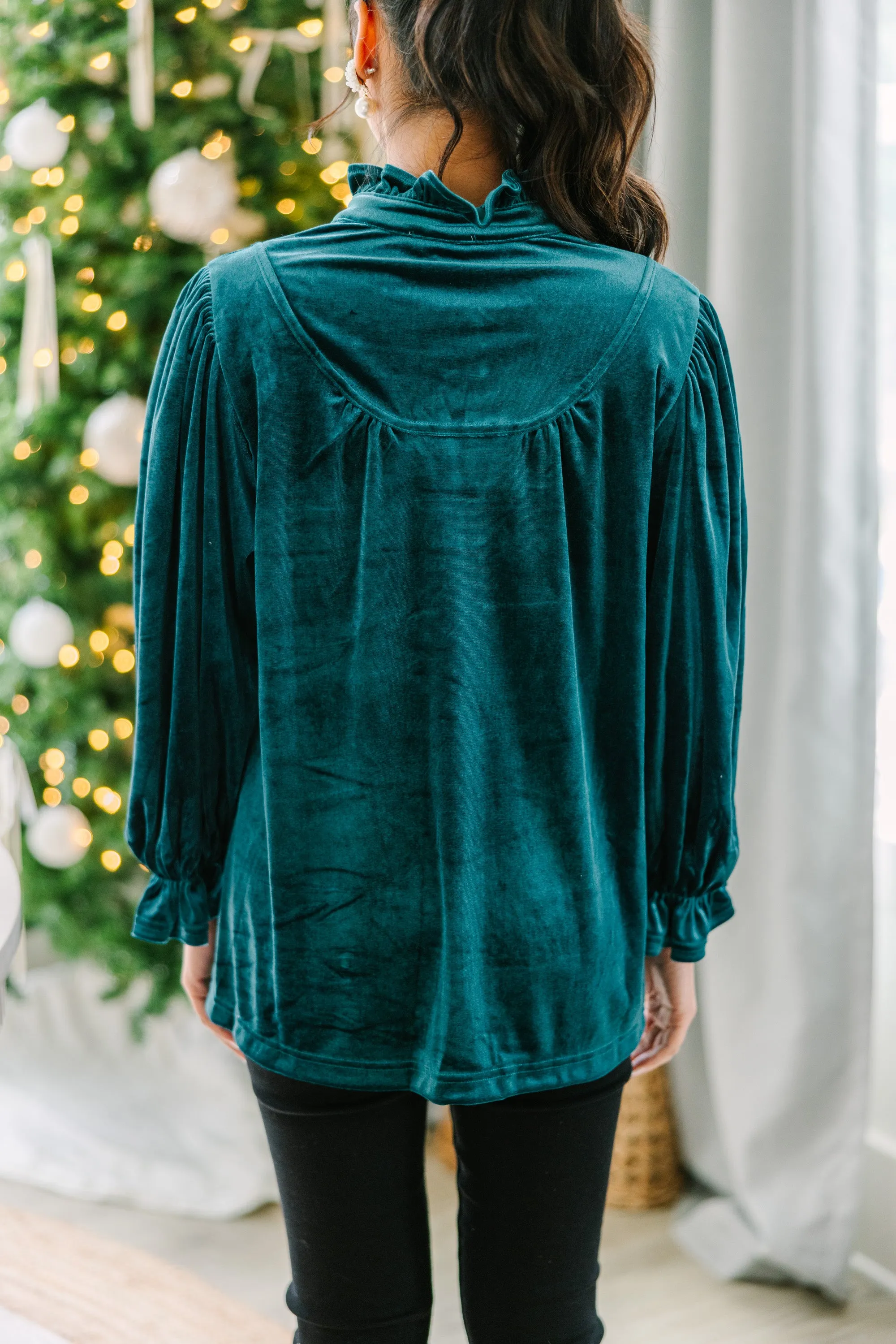 Look Into It Emerald Green Velvet Blouse