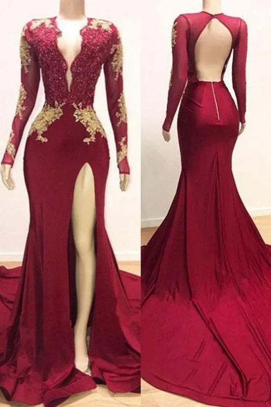 Mermaid Evening Dress with Lace Appliques Long Sleeves