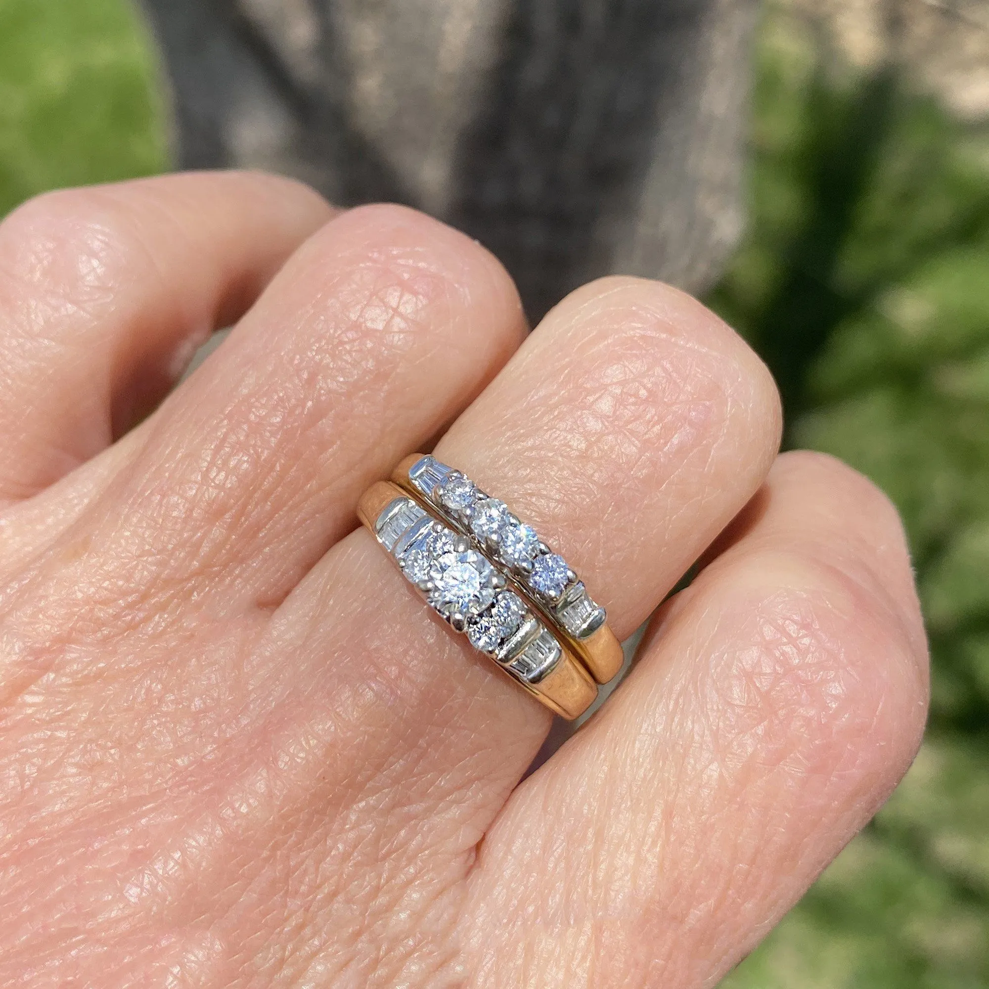 Mid Century Diamond Wedding Band Ring Set