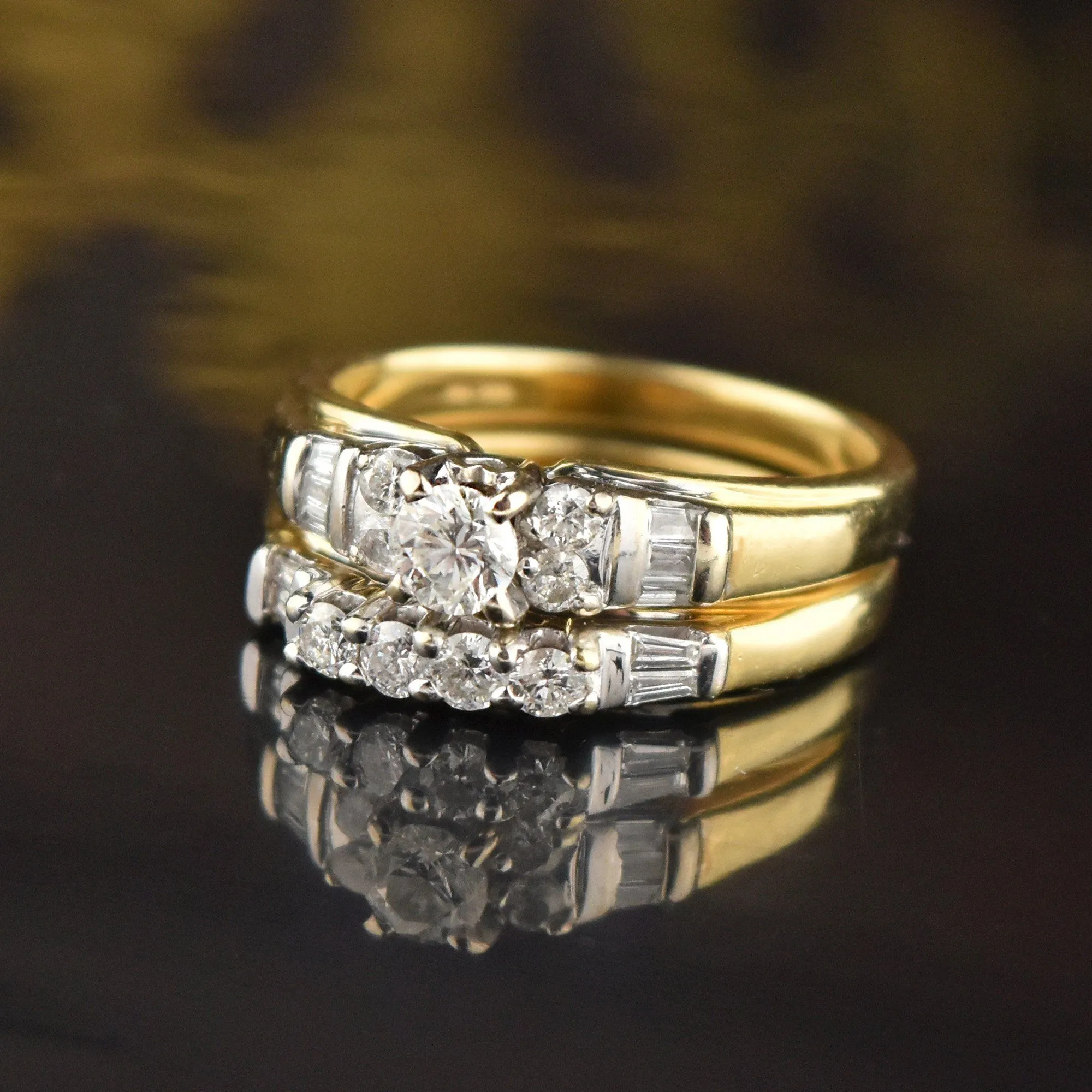 Mid Century Diamond Wedding Band Ring Set