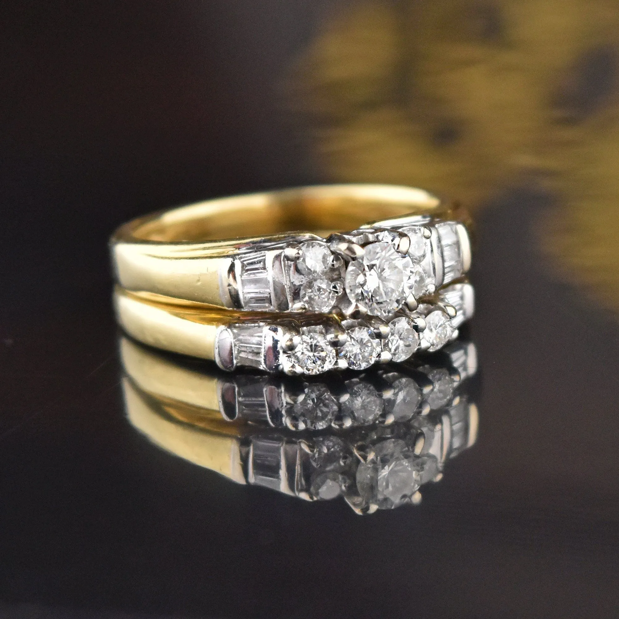 Mid Century Diamond Wedding Band Ring Set