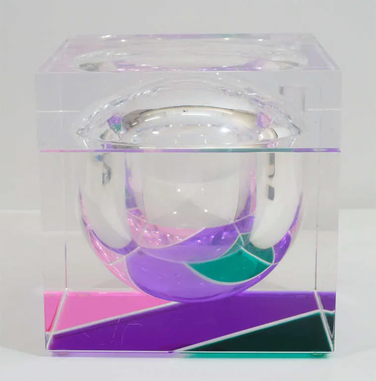 Mid-Century Multicolored Cube-Form Lucite Ice Bucket