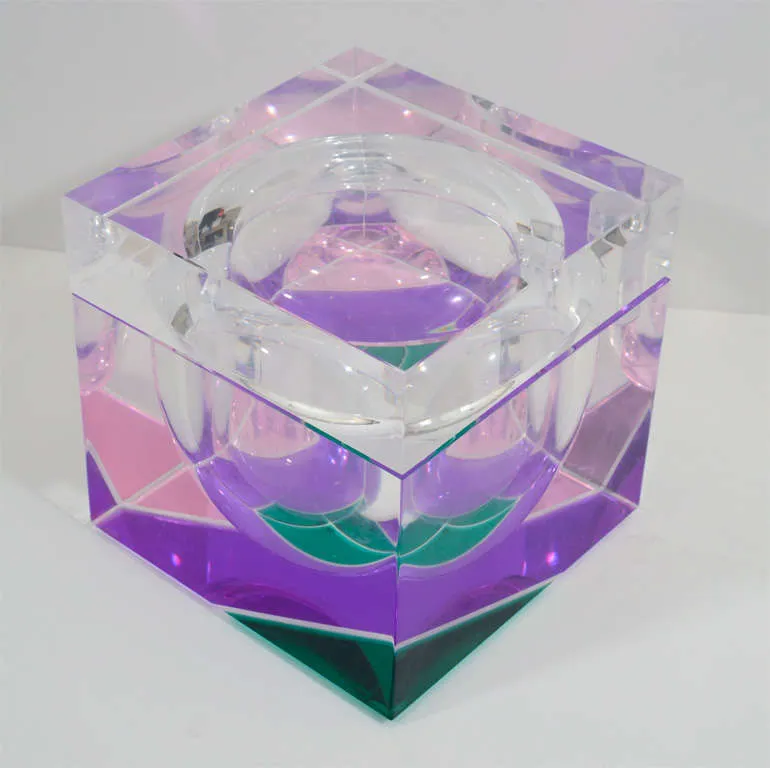 Mid-Century Multicolored Cube-Form Lucite Ice Bucket