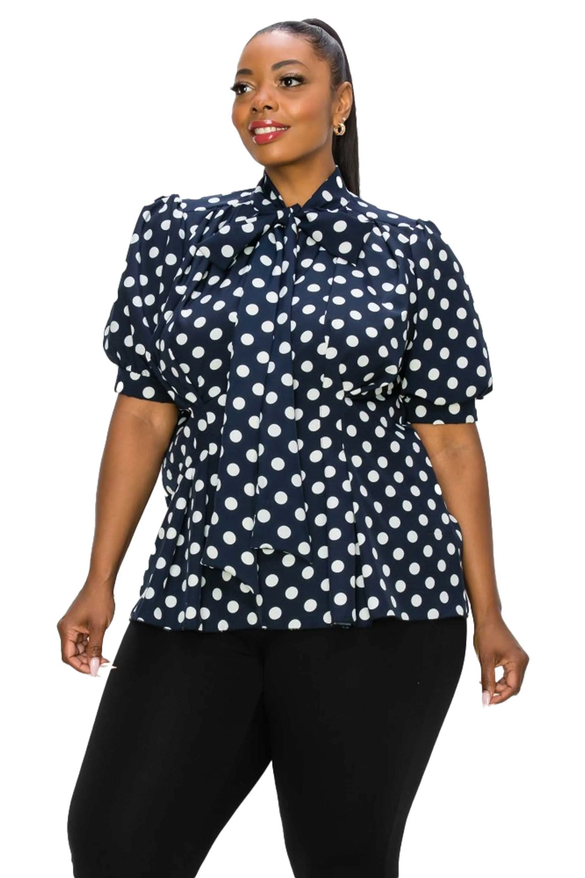 Minnie Polka Dot Tie Neck Blouse