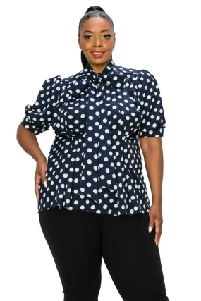 Minnie Polka Dot Tie Neck Blouse