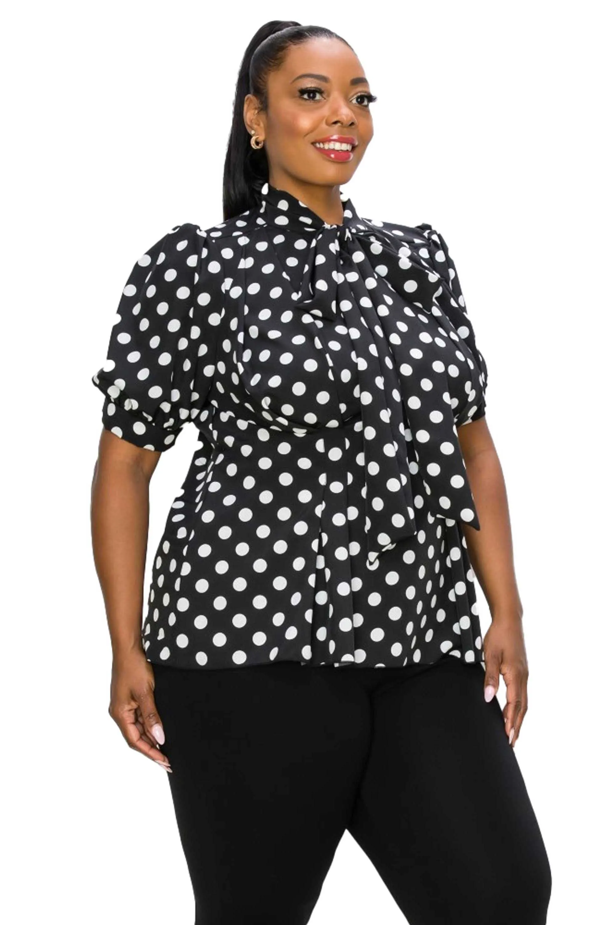 Minnie Polka Dot Tie Neck Blouse