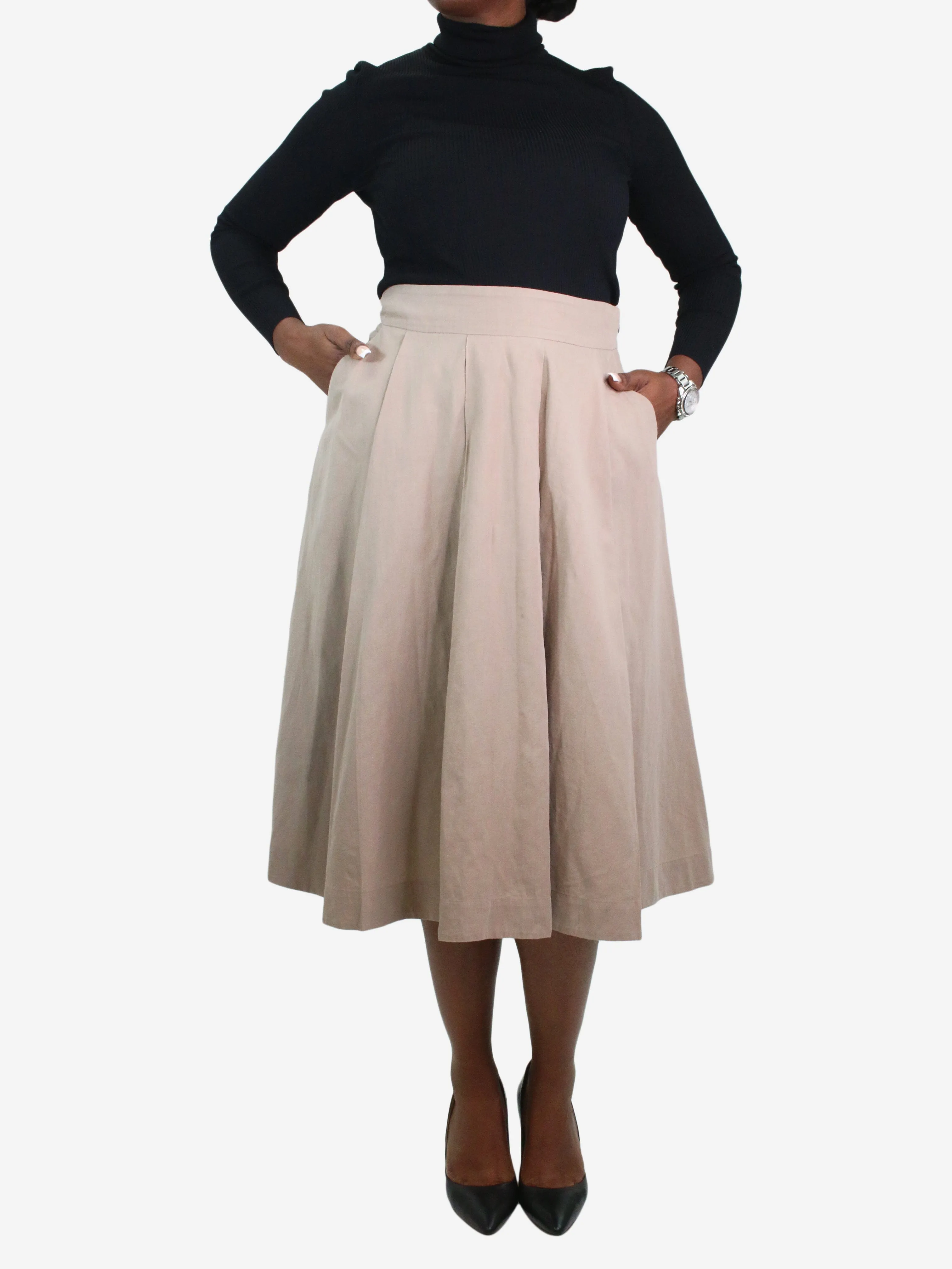 Neutral pleated midi skirt - size UK 12