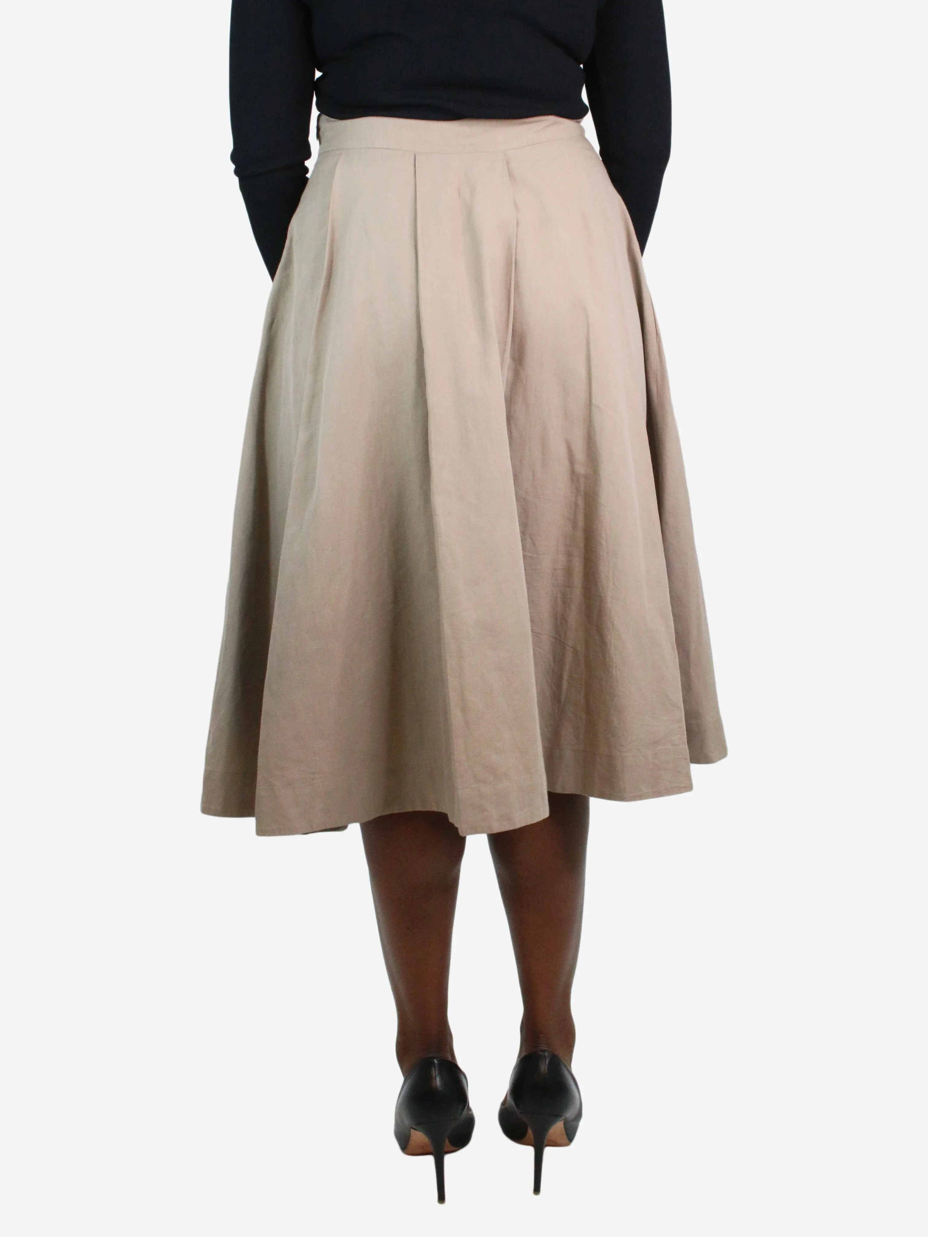 Neutral pleated midi skirt - size UK 12