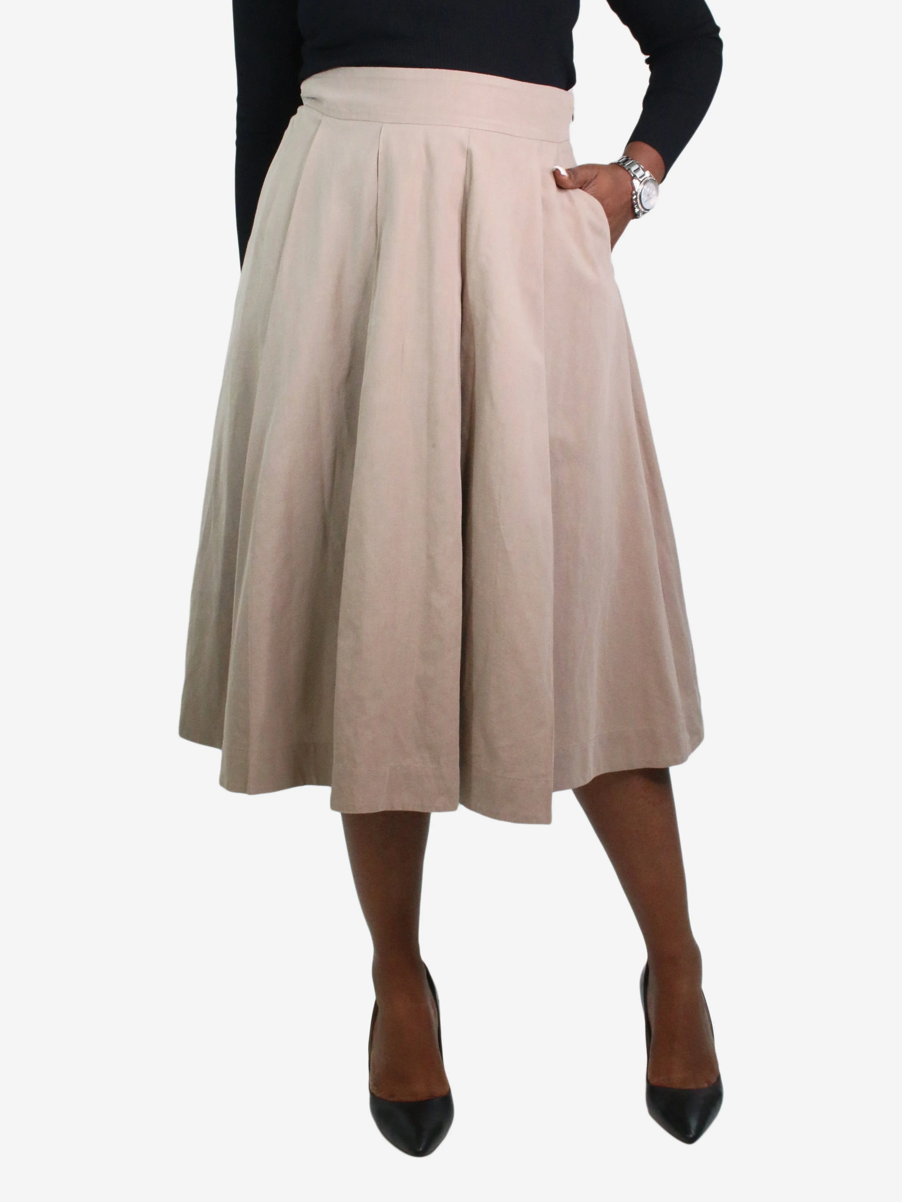 Neutral pleated midi skirt - size UK 12