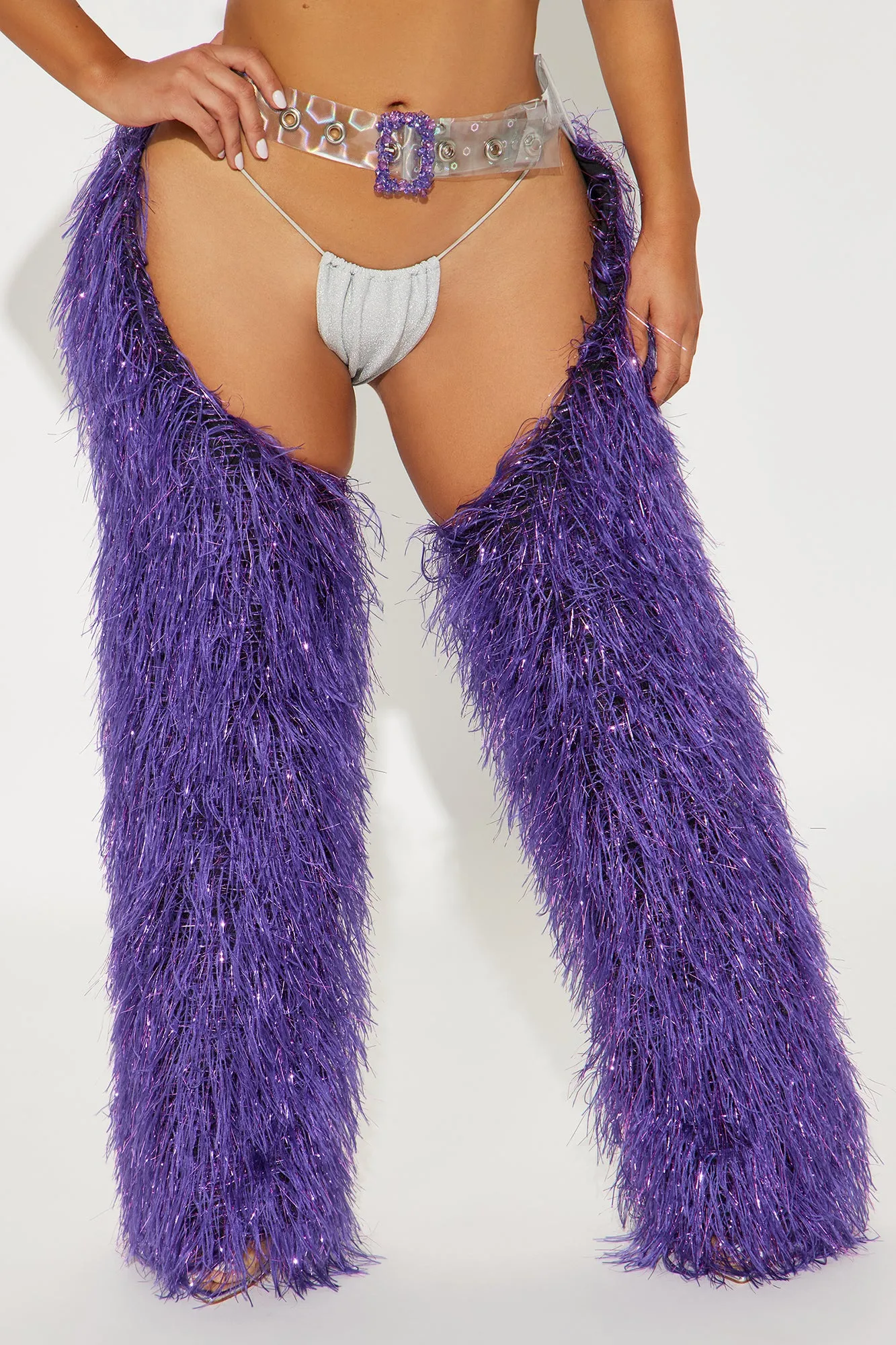 Nocturnal Diva Faux Fur Light Up Chaps - Purple