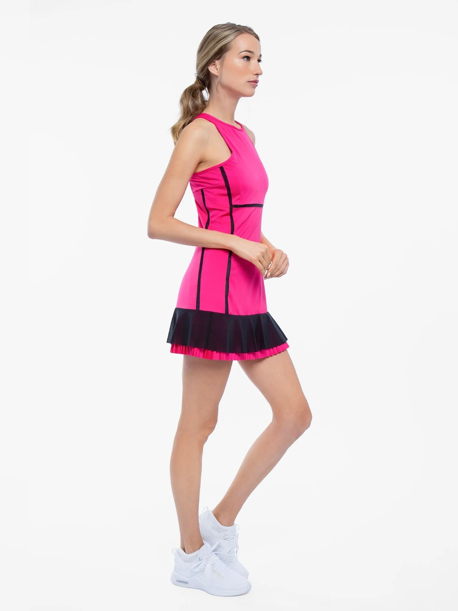 Nora Halter Neck Tennis Dress - Fuchsia/Black