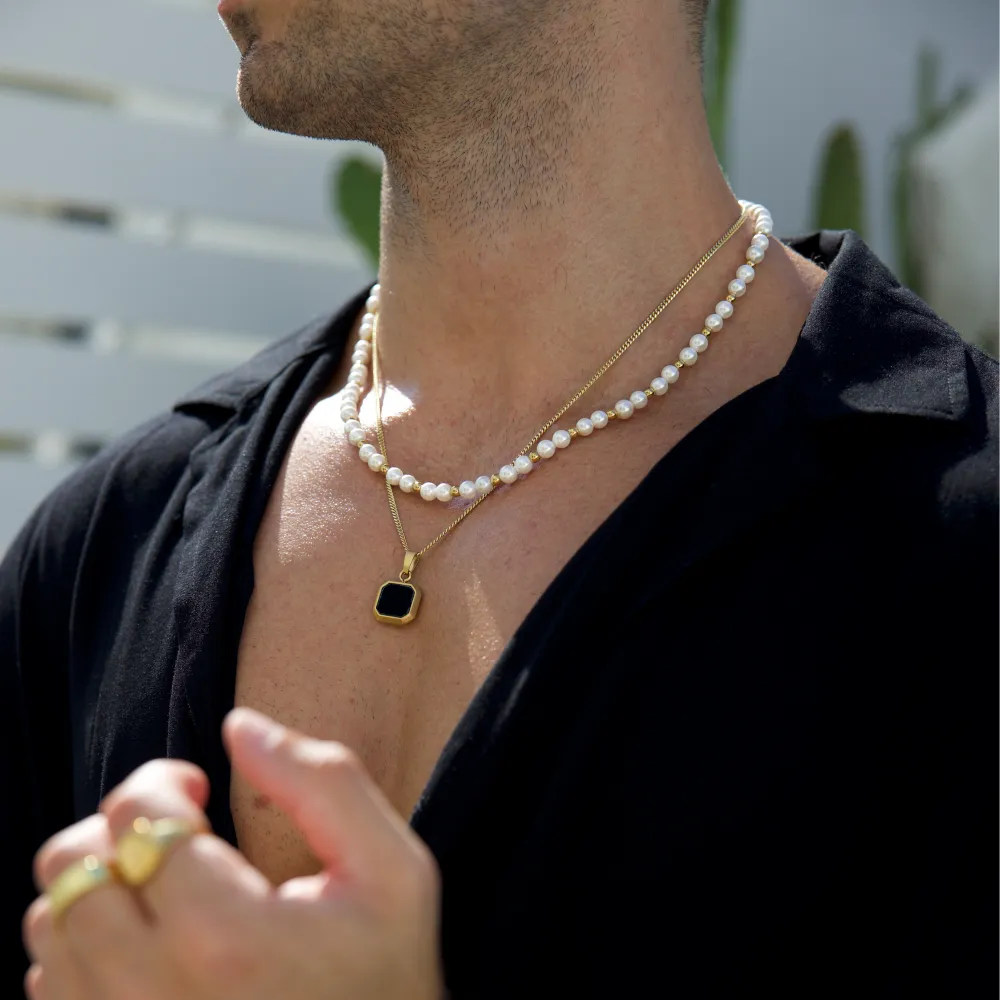 Onyx & Pearl Chain Set - (Gold)