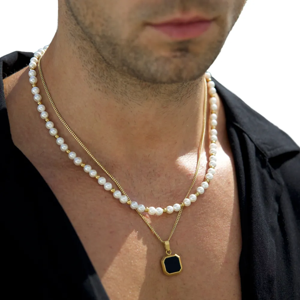 Onyx & Pearl Chain Set - (Gold)