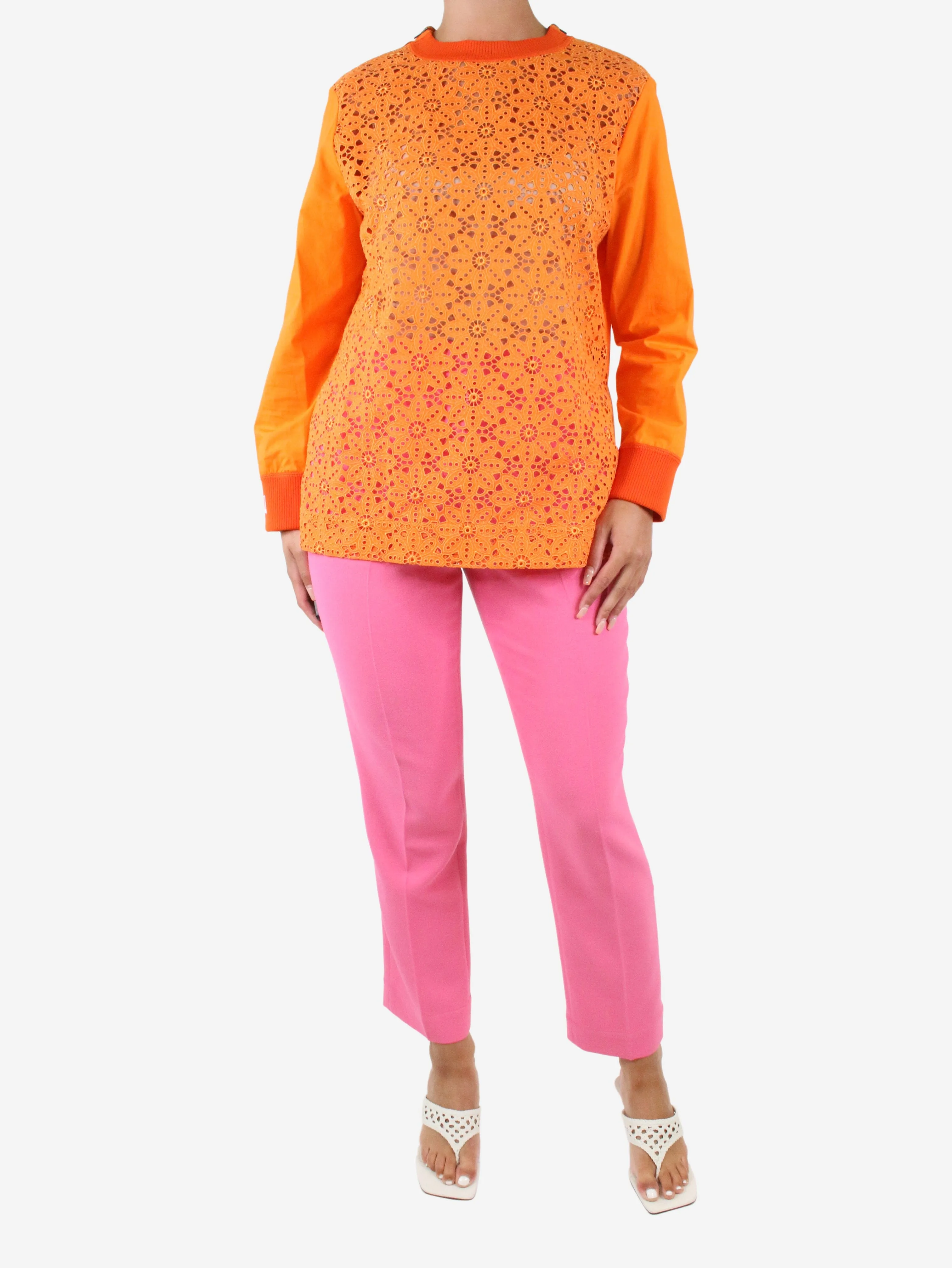 Orange floral embroidered blouse - size IT 44