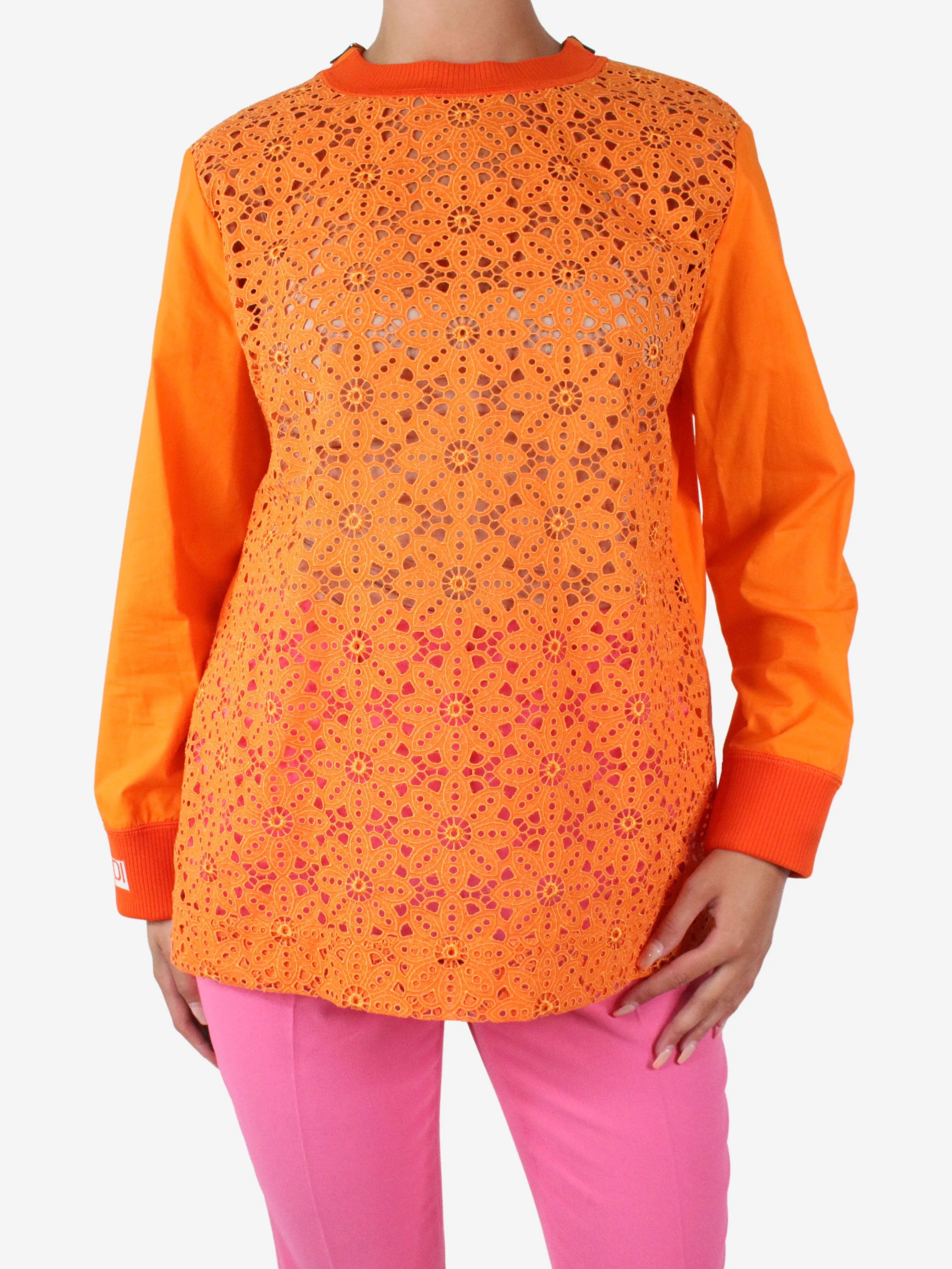 Orange floral embroidered blouse - size IT 44