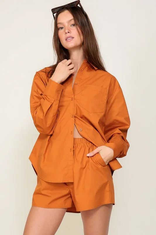 Oversized Poplin Long Sleeve Button Down Top