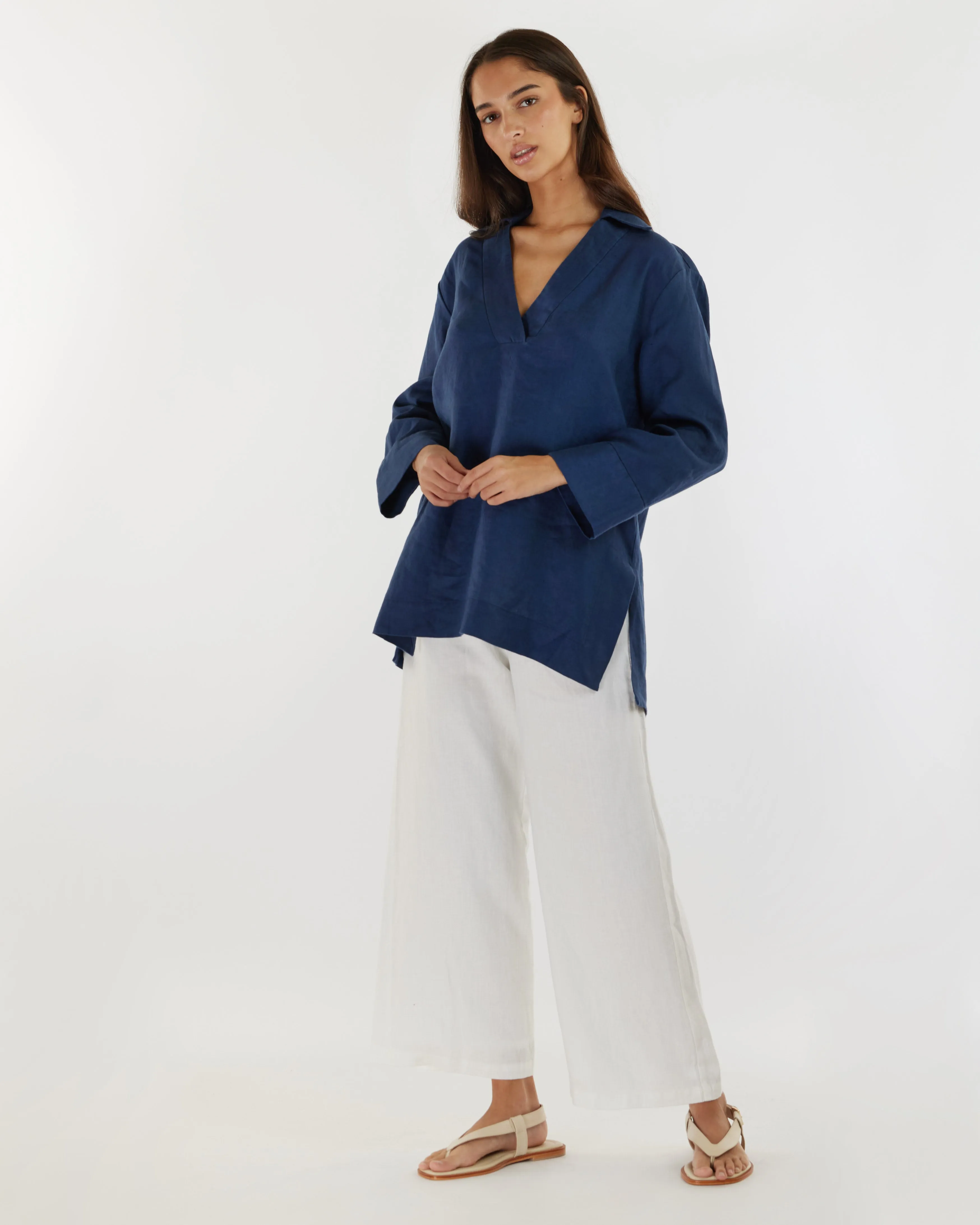 Pauline Linen Blouse - Navy