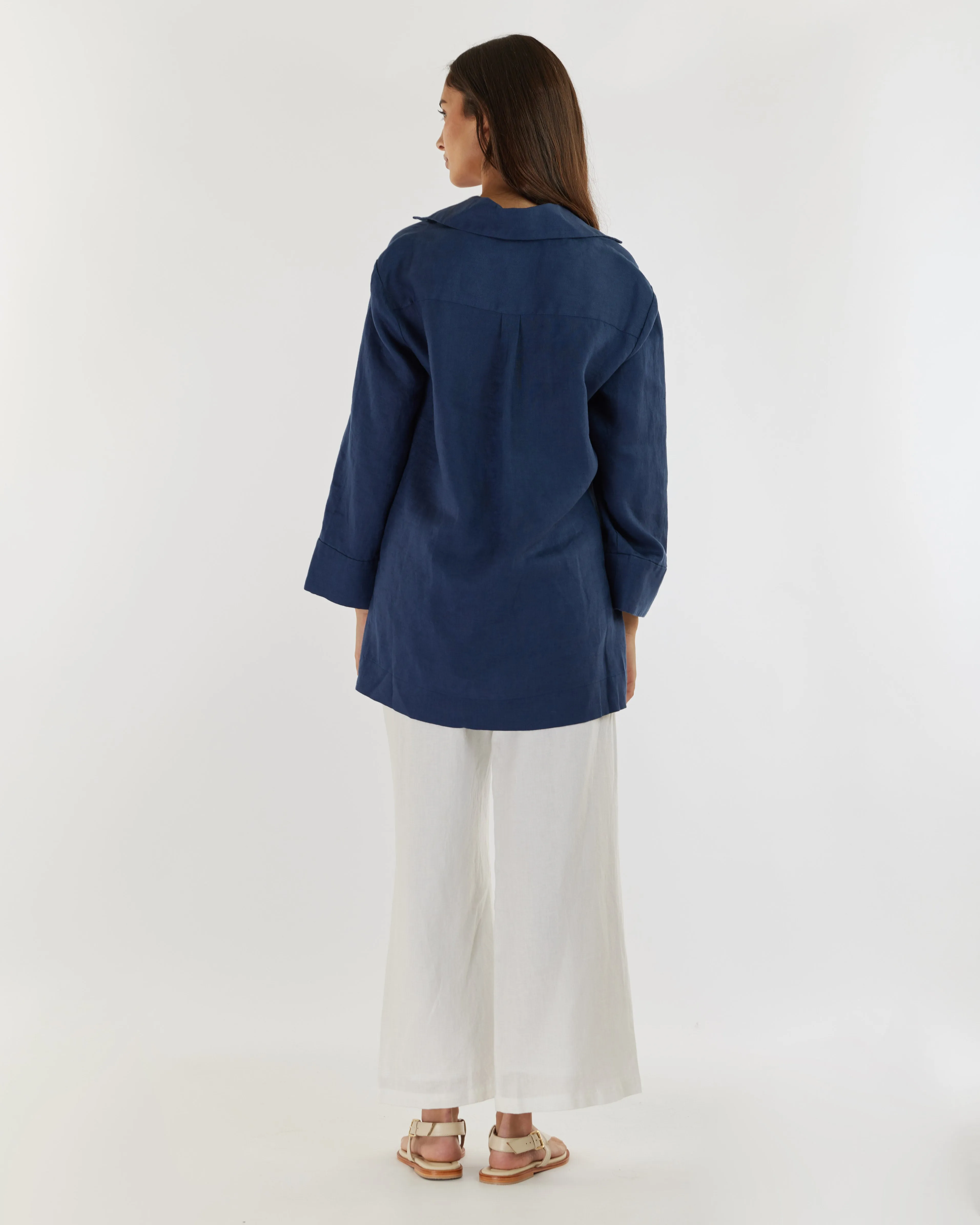 Pauline Linen Blouse - Navy