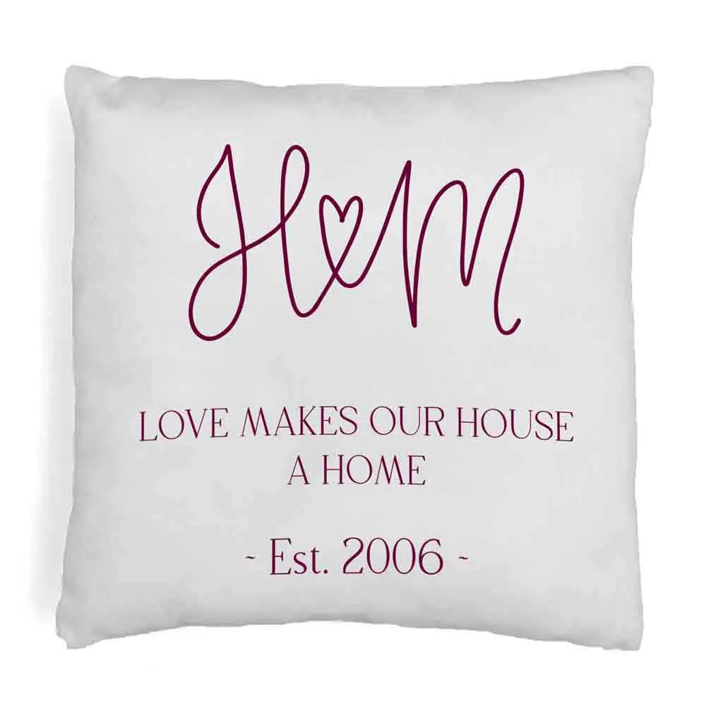 Personalized Throw Pillow Cover with Initials and Year