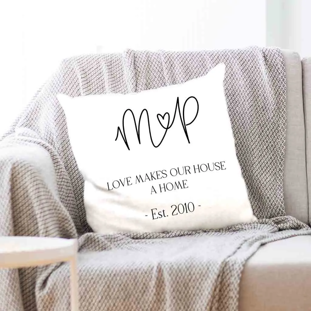 Personalized Throw Pillow Cover with Initials and Year