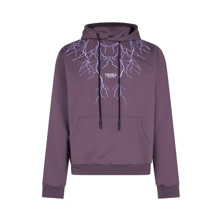 Phobia men's hoodie with purple embroidered lightning PH00428PU purple