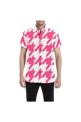 Pink Houndstooth Large Men's All Over Print Short Sleeve Shirt/Large Size