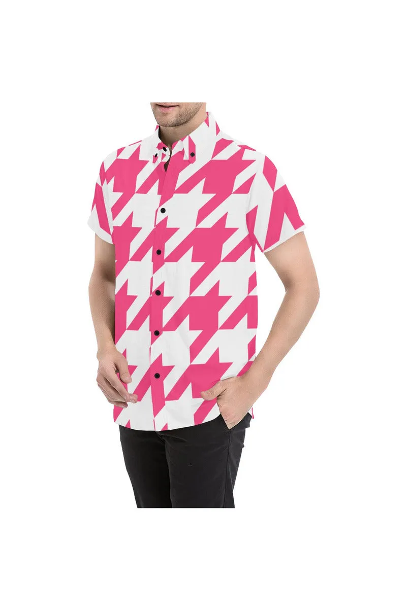 Pink Houndstooth Large Men's All Over Print Short Sleeve Shirt/Large Size