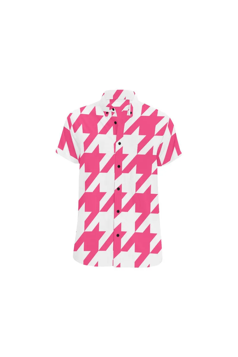 Pink Houndstooth Large Men's All Over Print Short Sleeve Shirt/Large Size