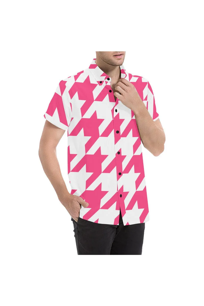 Pink Houndstooth Large Men's All Over Print Short Sleeve Shirt/Large Size