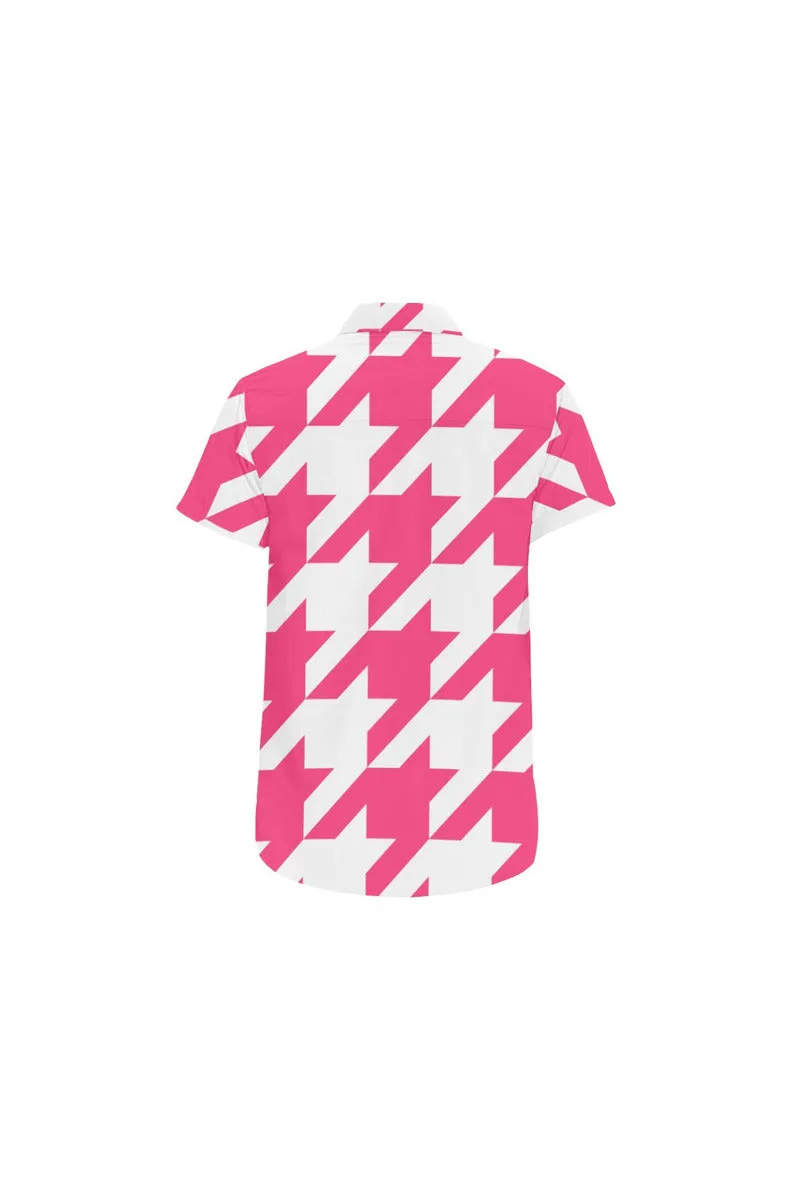 Pink Houndstooth Large Men's All Over Print Short Sleeve Shirt/Large Size