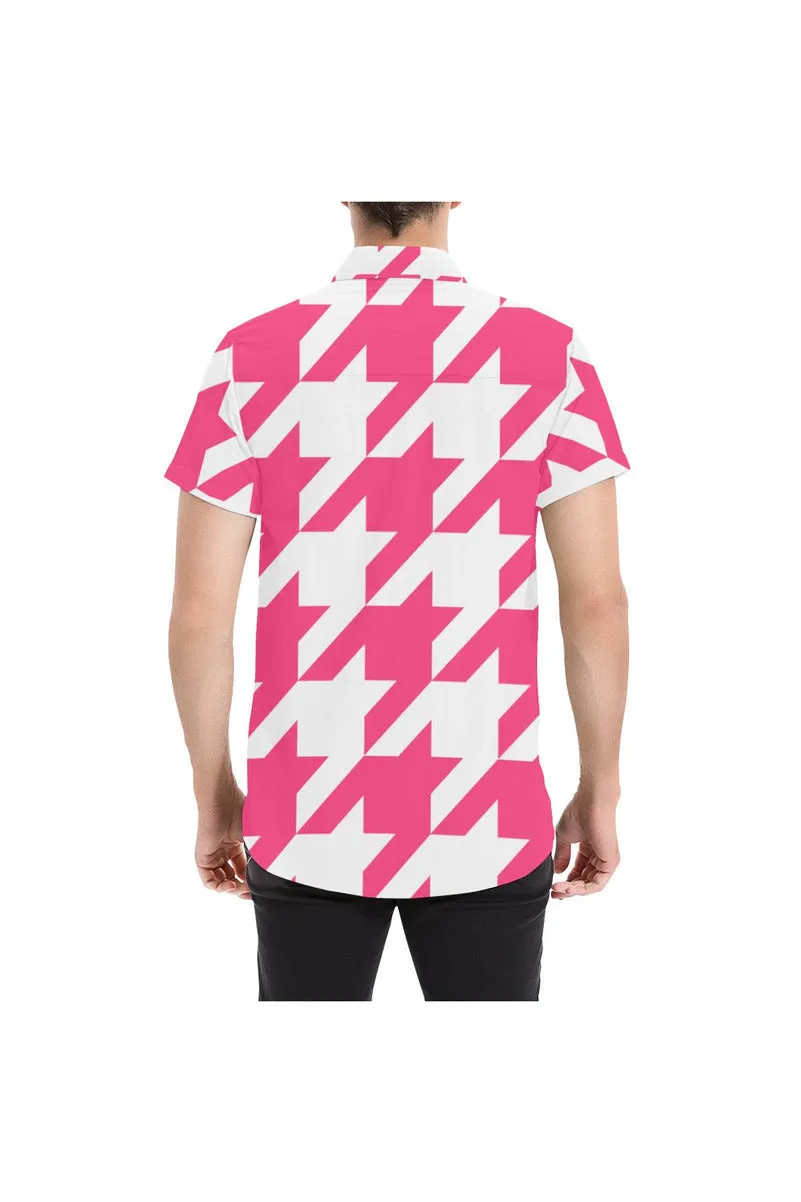 Pink Houndstooth Large Men's All Over Print Short Sleeve Shirt/Large Size