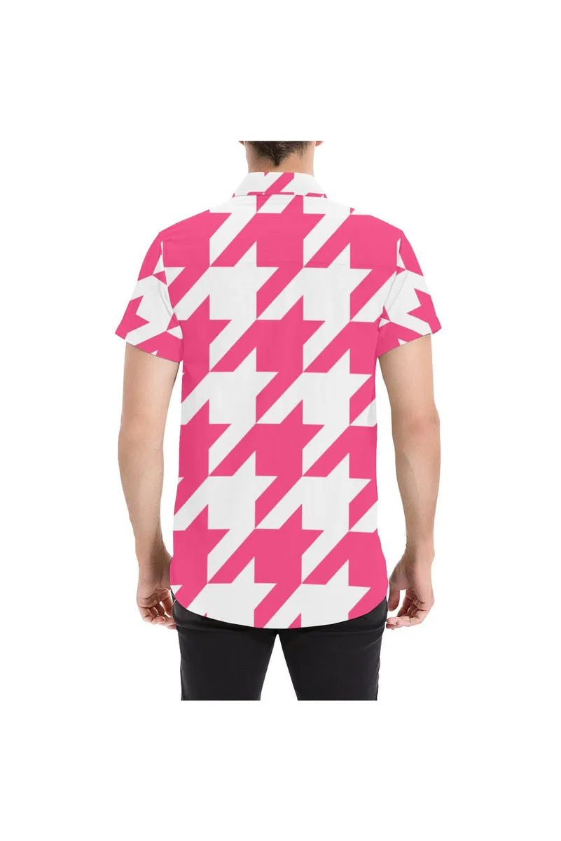 Pink Houndstooth Men's All Over Print Short Sleeve Shirt