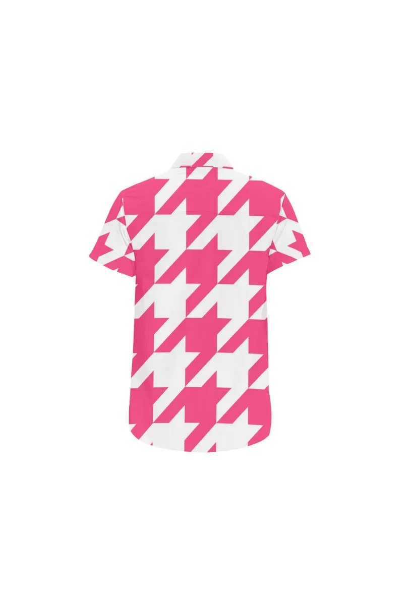 Pink Houndstooth Men's All Over Print Short Sleeve Shirt