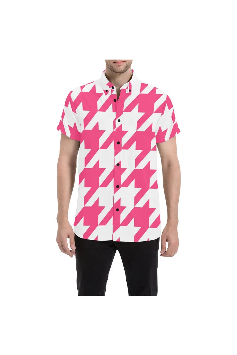 Pink Houndstooth Men's All Over Print Short Sleeve Shirt