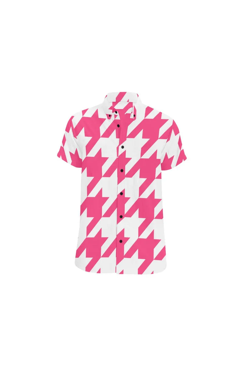 Pink Houndstooth Men's All Over Print Short Sleeve Shirt