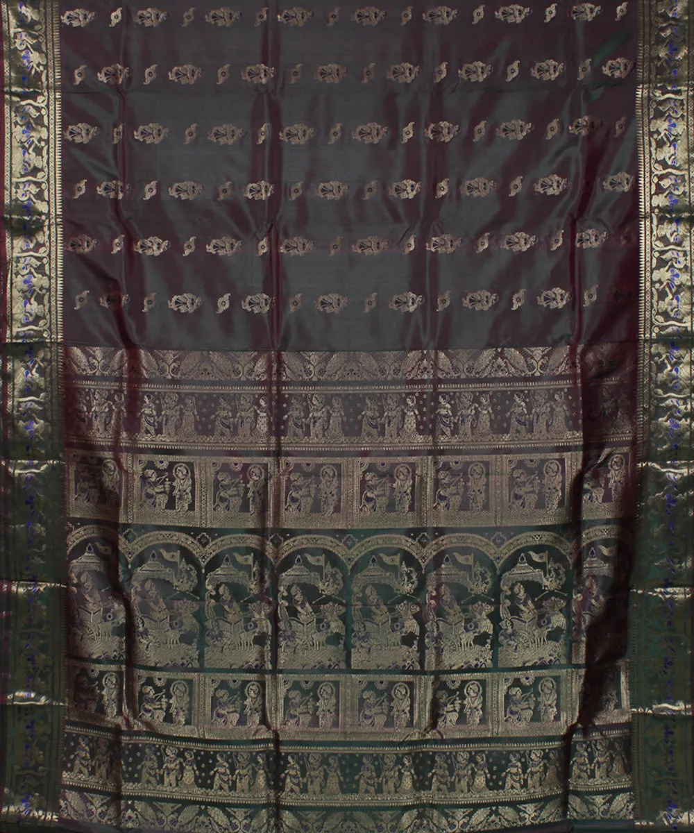 Pista green dual shaded handwoven swarnachari baluchari silk saree