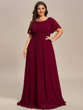 Plus Round Neck Pleated Evening Dress