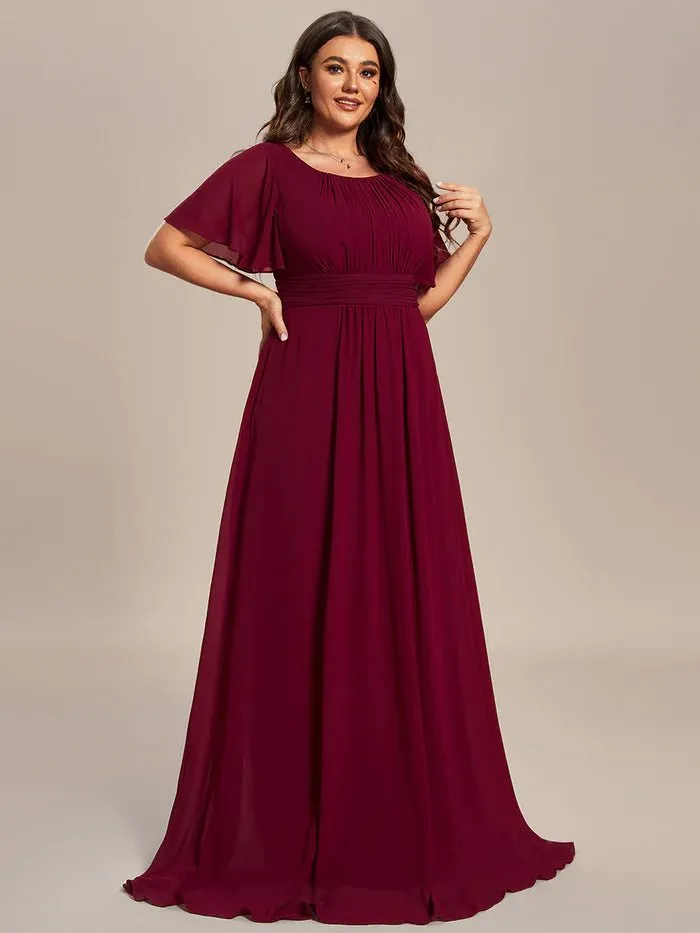 Plus Round Neck Pleated Evening Dress