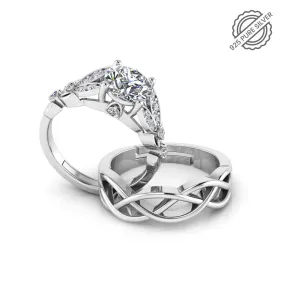 Pure 925 Sterling Silver Antique Austrian Engagement and Celtic Knot Ring For Couple's