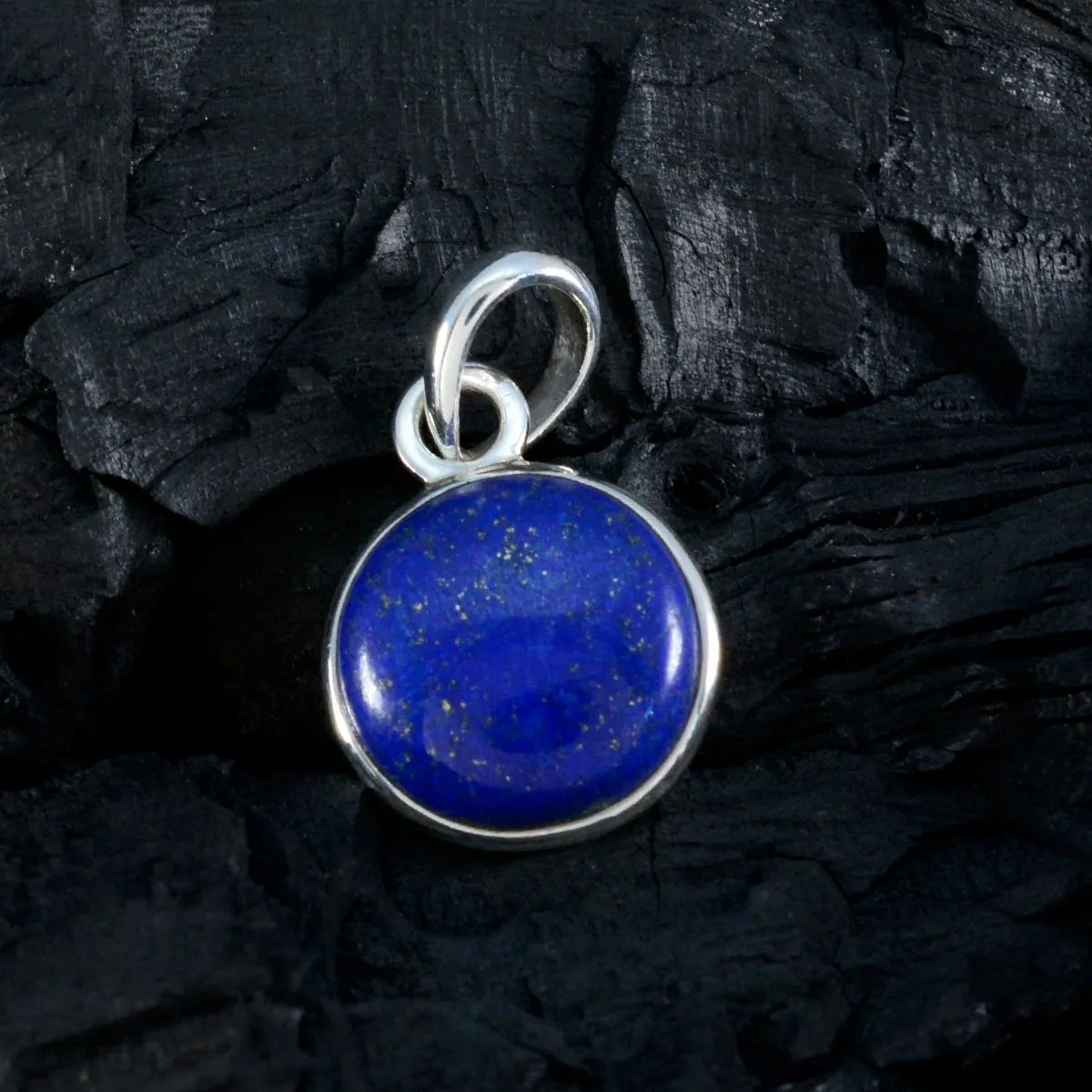 Riyo Aesthetic Gems Round Cabochon Nevy Blue Lapis Lazuli Solid Silver Pendant Gift For Easter Sunday