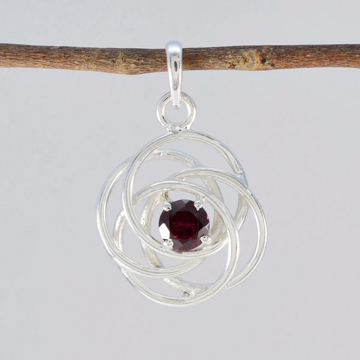 Riyo Alluring Gemstone Round Faceted Red Garnet Sterling Silver Pendant Gift For Christmas